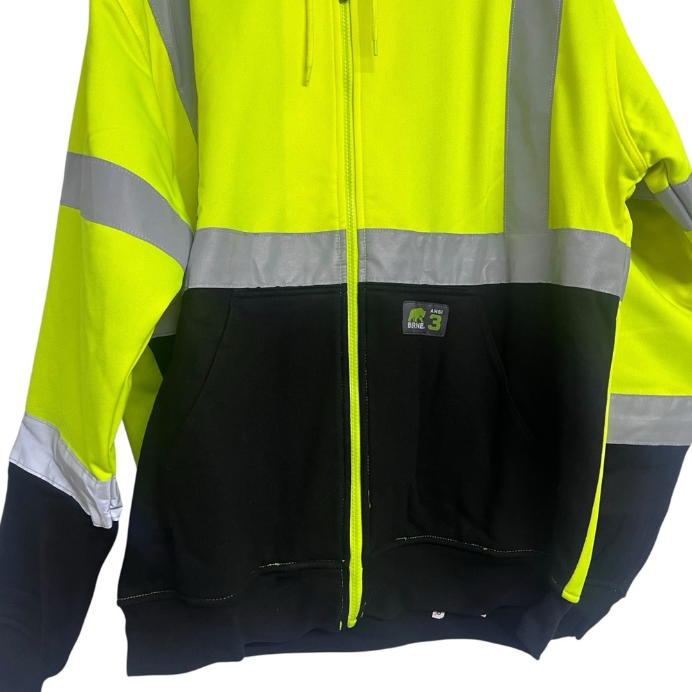NWT Berne High-Visibility Class 3 Color Block Hooded Sweatshirt Jacket - Picture 3 of 10